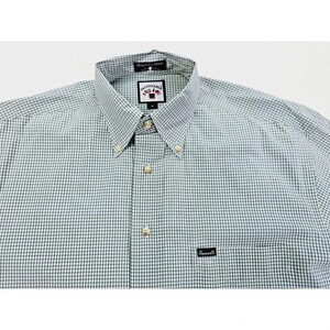 Faconnable Size Medium Men's Green White Check Pocket Logo Tag Cotton L/S Shirt